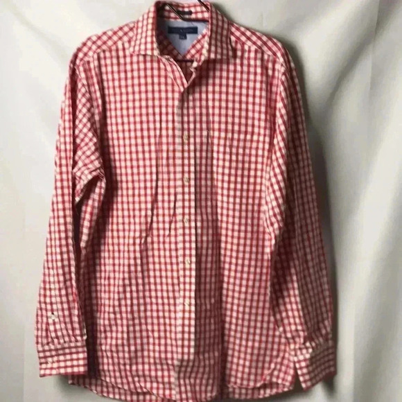 TOMMY HILFIGER MENS SIZE 15.5/34-35 REG FIT LONG SLEEVE RED WHITE CHECKERED - Picture 2 of 11